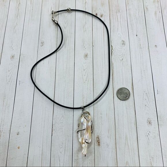 Silver Wire Wrapped Keshi Pearl Necklace - Picture 1 of 3